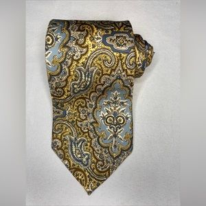 Brooks Brothers Maker Silk Tie Paisley Floral Gold Blue